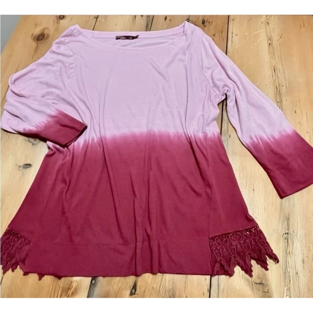 prAna Deanna Top Pink Dip Dye 3/4-sleeves Boatneck Lightweight Shirt
